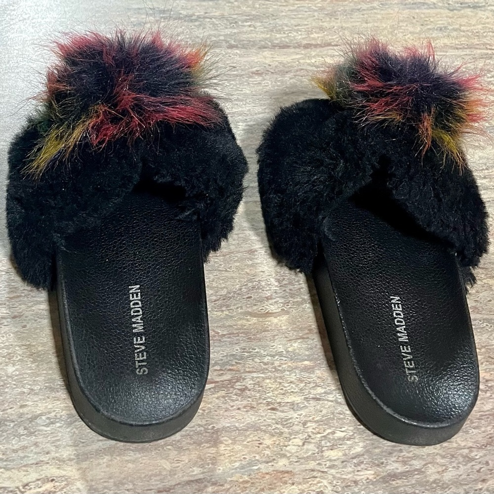Steve Madden Plush Slides With Multicolored Pom - image 2